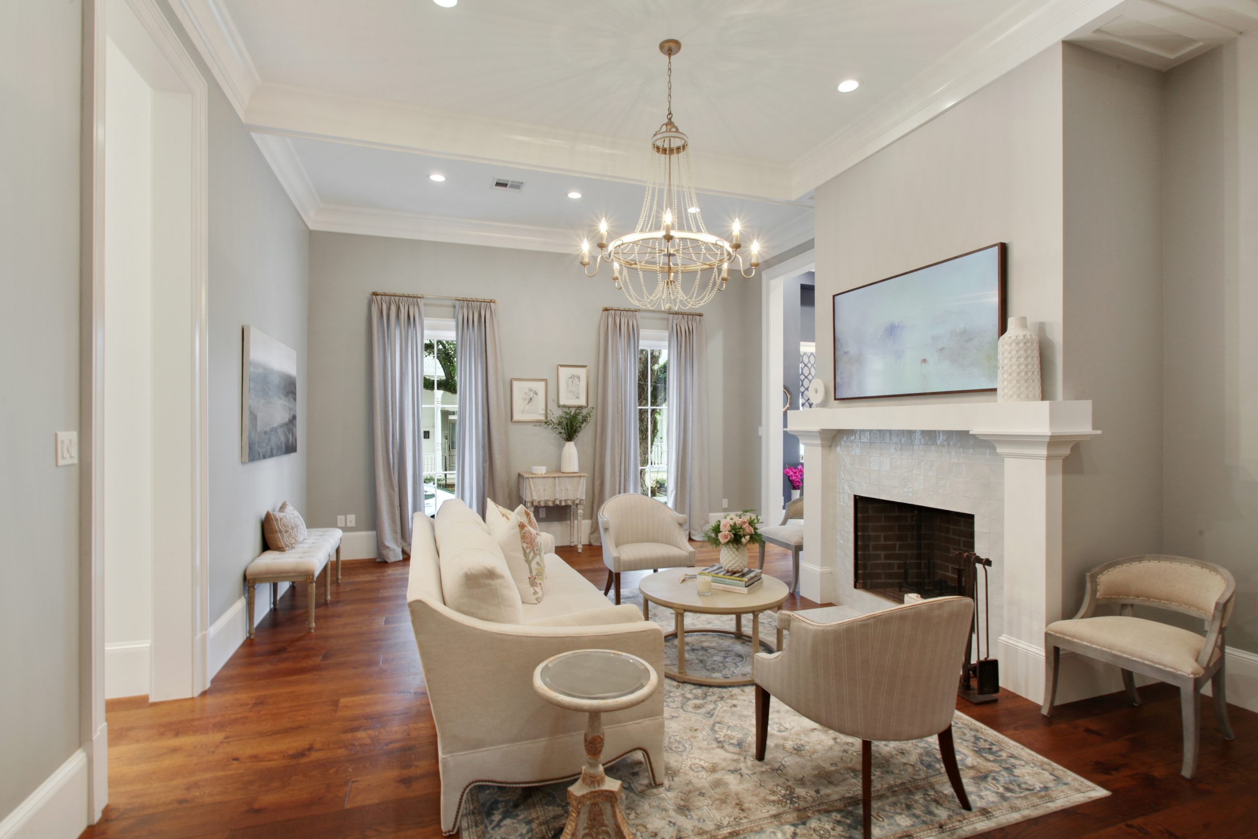 Luxury formal living room of Audubon House new construction home designed and built by DMG