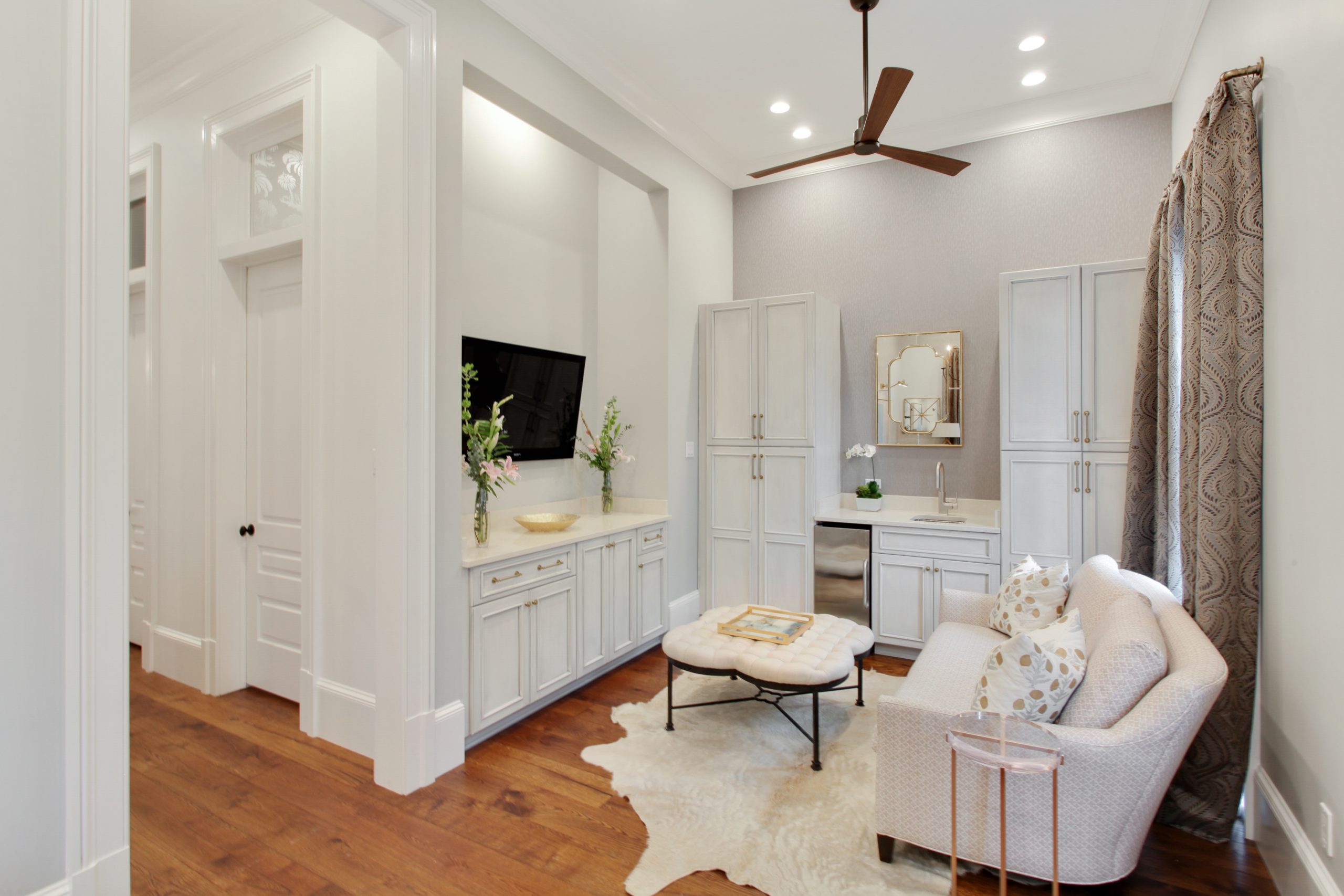 Media Room of Audubon House luxury new construction custom home designed and built by DMG