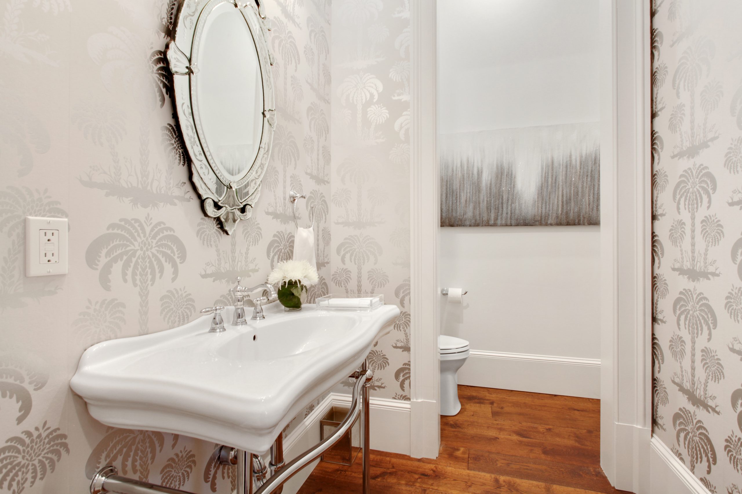 Powder Room of Audubon House luxury new construction custom home designed and built by DMG