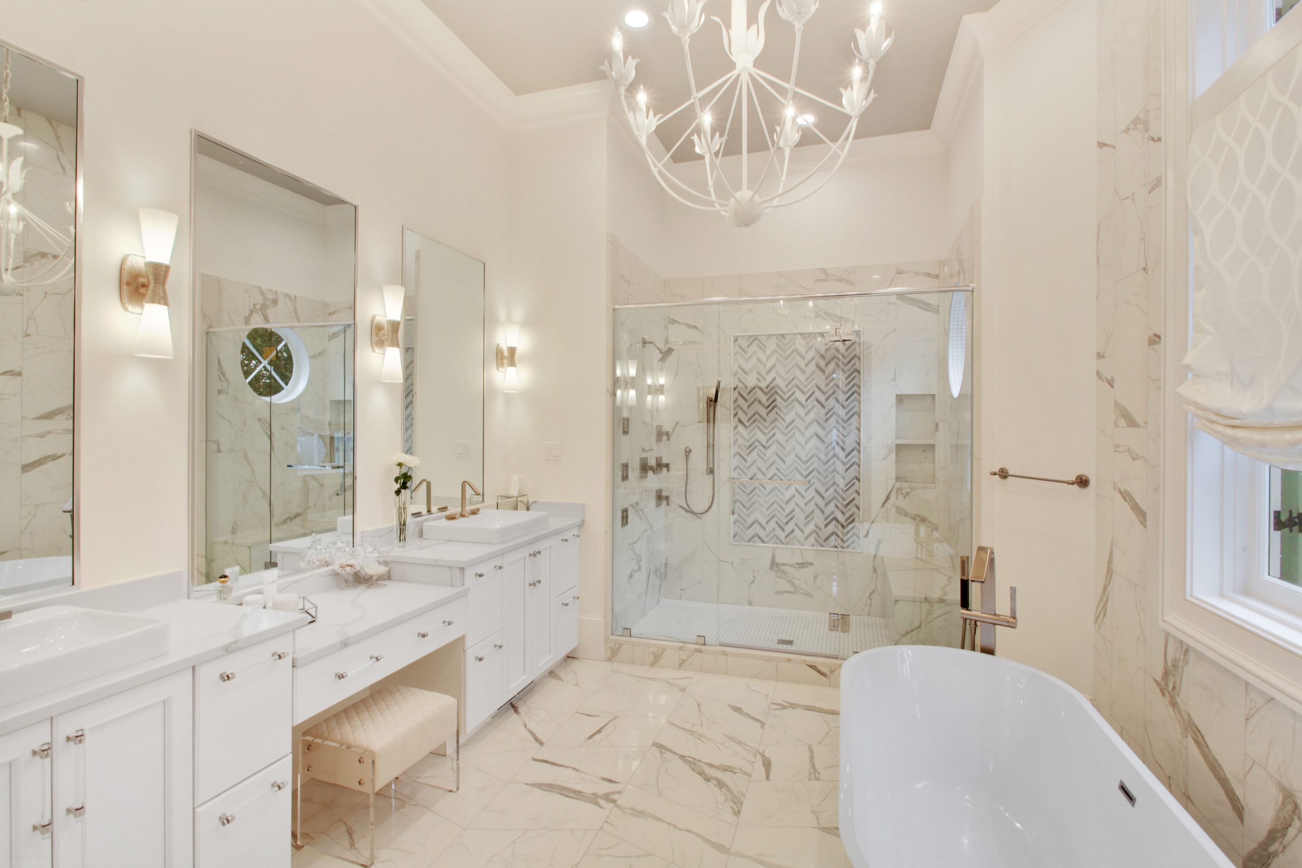 Primary Suite Bathroom of Audubon House luxury new construction custom home designed and built by DMG
