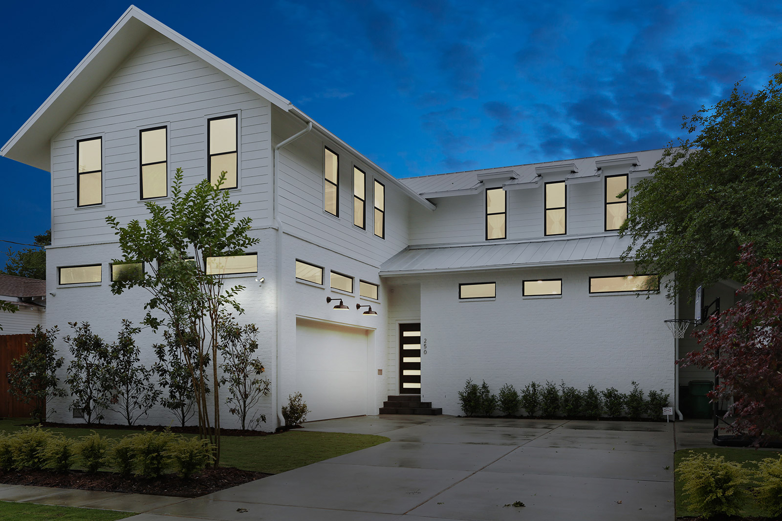 Exterior of Elmeer House luxury new construction custom home designed and built by DMG Design+Build