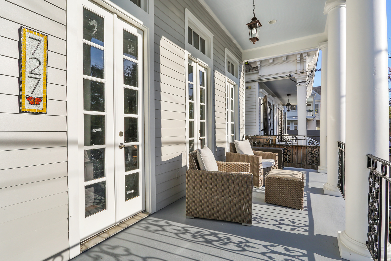 First St House front porch exterior renovation designed and completed by DMG